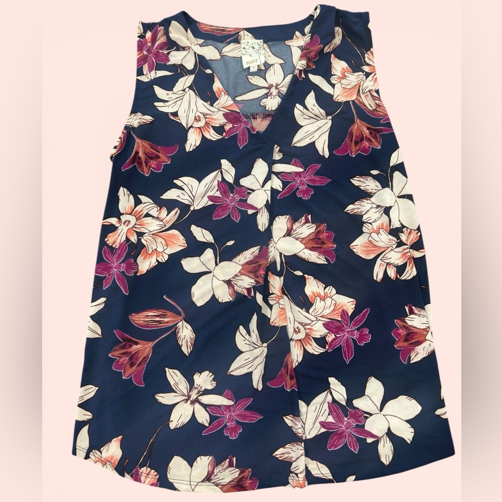 NAIF Floral Tank Top - Navy and Pink